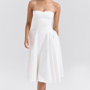 House of CB | Georgiana White Cotton Strapless Midi Sundress